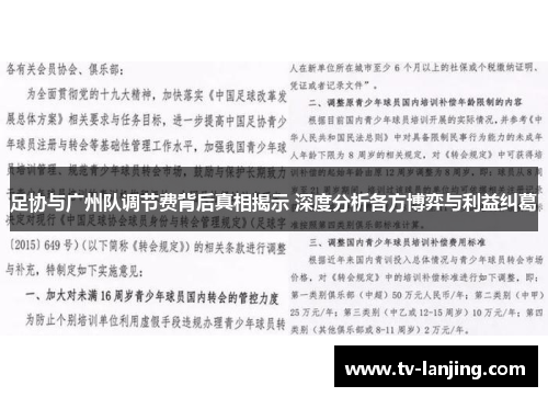 足协与广州队调节费背后真相揭示 深度分析各方博弈与利益纠葛 足协与广州队调节费背后真相揭示 深度分析各方博弈与利益纠葛
